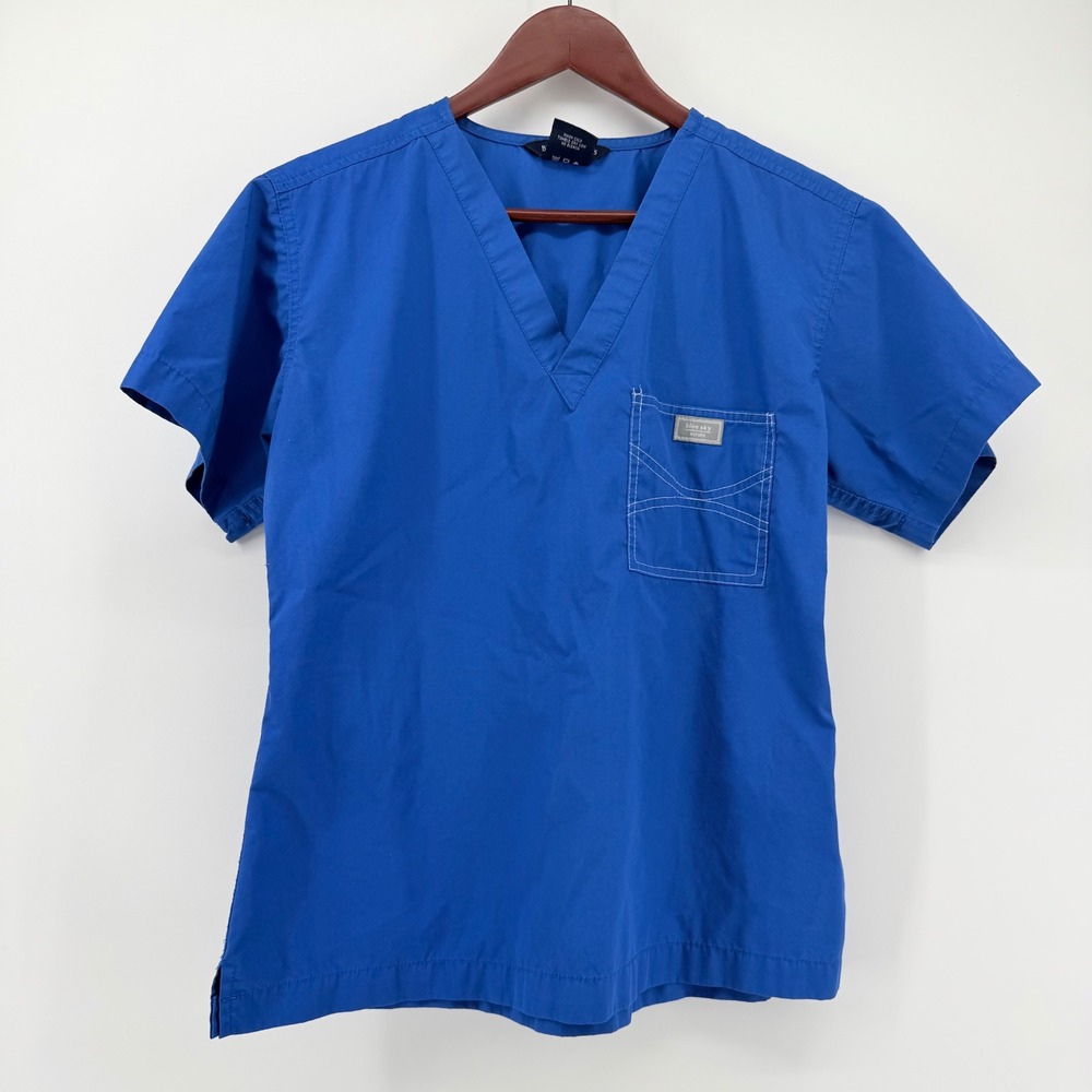 Blue Sky Scrubs Women Medium Scrub Top Blue Scrubs V-Neck Contrast Stitch